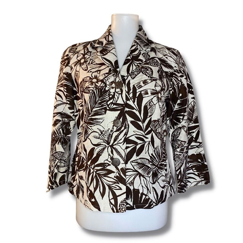 First Issue Womens Shirt Floral Print Button Down Long Sleeve Black Size Small